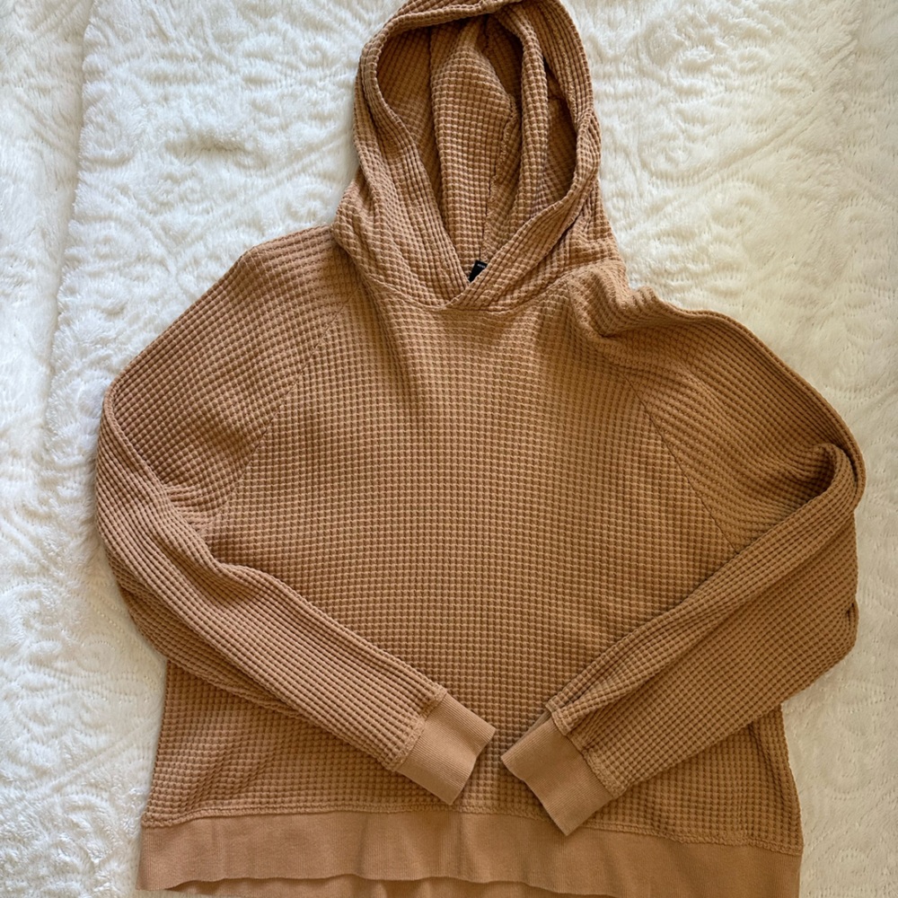 The North Face Waffle-Knit Hooded Top in Camel